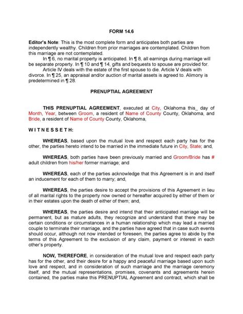 30 Simple Prenuptial Agreement Templates [prenup Examples]