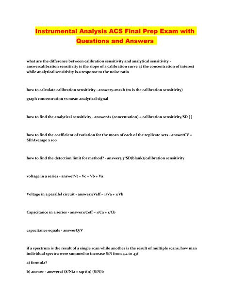 Solution Instrumental Analysis Acs Final Prep Exam With Questions And