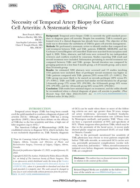 (PDF) Necessity of Temporal Artery Biopsy for Giant Cell Arteritis: A ...