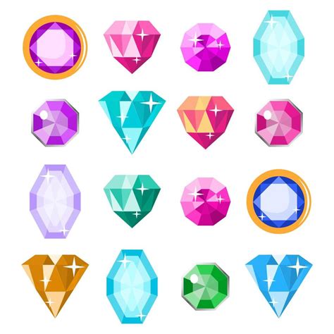 Precious Stones Set Vector Cartoon Jewels Precious Diamonds Gem