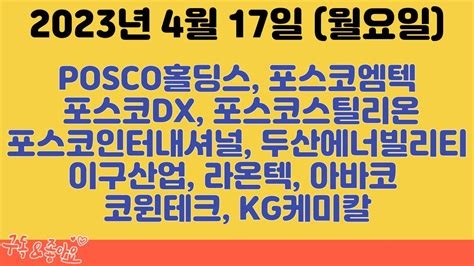 Posco홀딩스 포스코엠텍 포스코dx 포스코스틸리온 포스코인터내셔널 두산에너빌리티 이구산업 라온텍 아바코 코윈