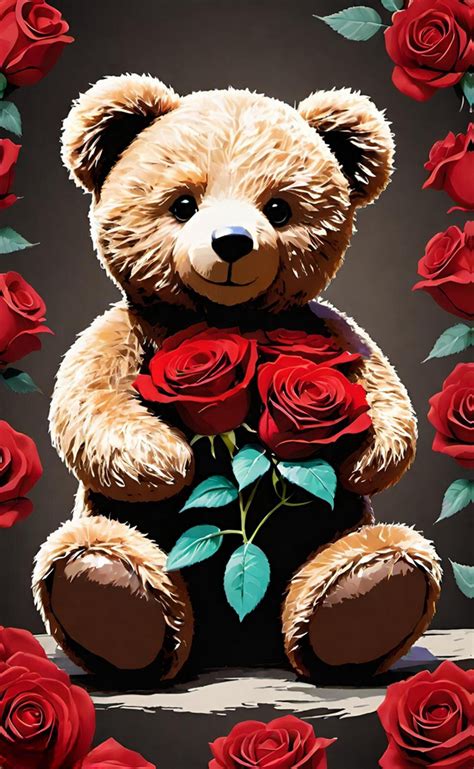 Teddy Bear With Bouquet Of Red Rose Free Stock Photo - Public Domain Pictures