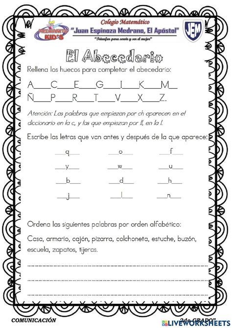 Pdf Online Worksheet El Abecedario Live Worksheets