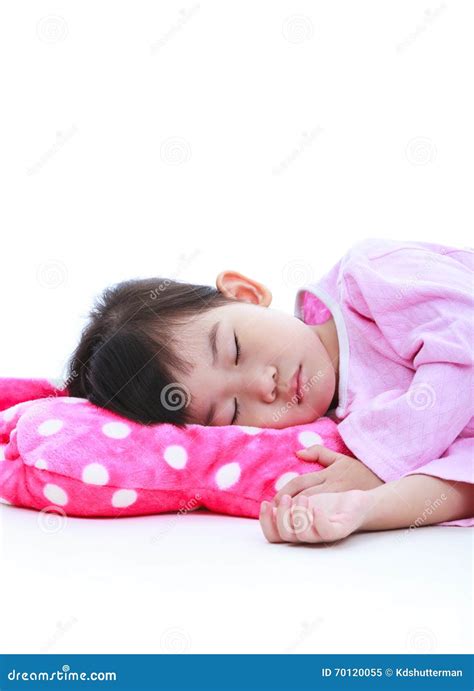 Healthy Children Concept Asian Girl Sleeping Peacefully Isolat Stock