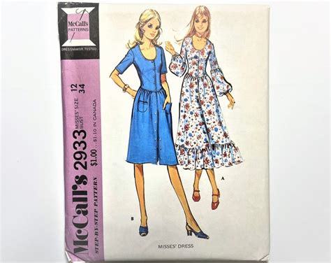 Vintage 1971 Mccall S 2933 Sewing Pattern Misses Dress Size 12 Uncut