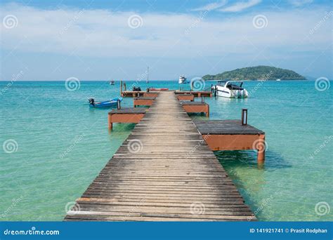 Wooden Pier With Boat In Phuket Thailand Summer Travel Vacation And