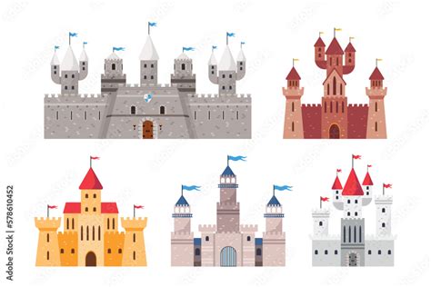 Set Of Different Knight S Castles In A Cartoon Style Vector