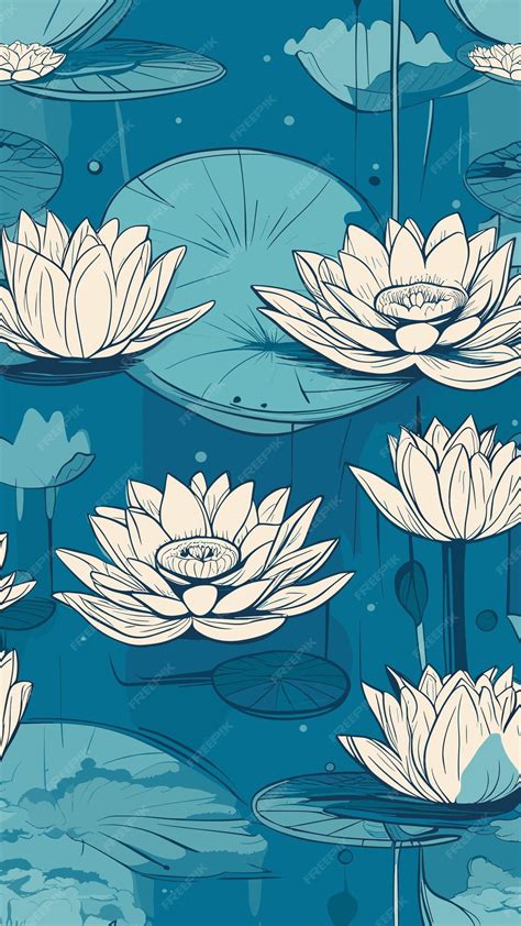 Premium Vector | Water lily in the pond drawing cartoon artwork vector