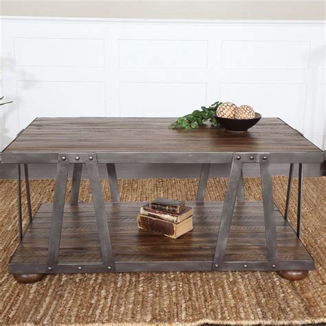 Ida Rustic Lodge Acacia Wood Metal Coffee Table Kathy Kuo Home