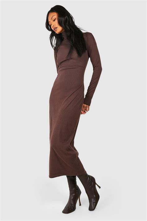 Womens Rib Roll Neck Midaxi Dress Boohoo Uk