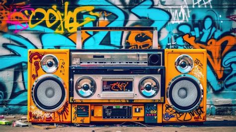 Retro Boombox with Cassette Tapes and Graffiti Art in _24xjpg | Premium AI-generated image