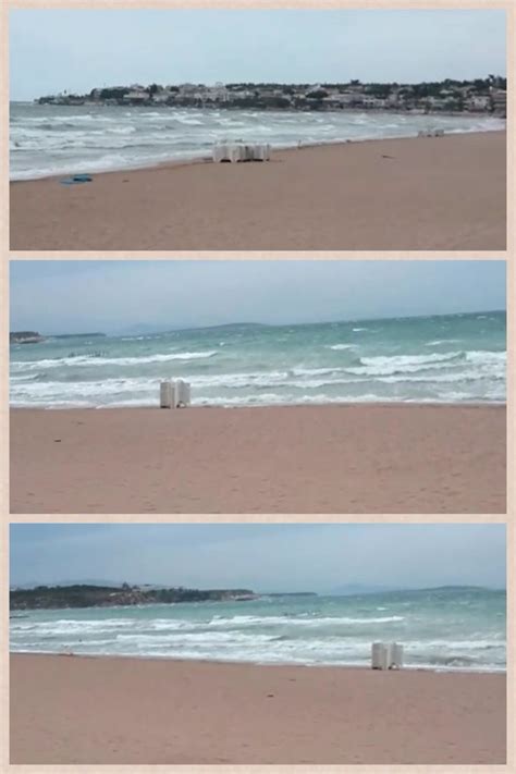 three different shots of the beach and ocean