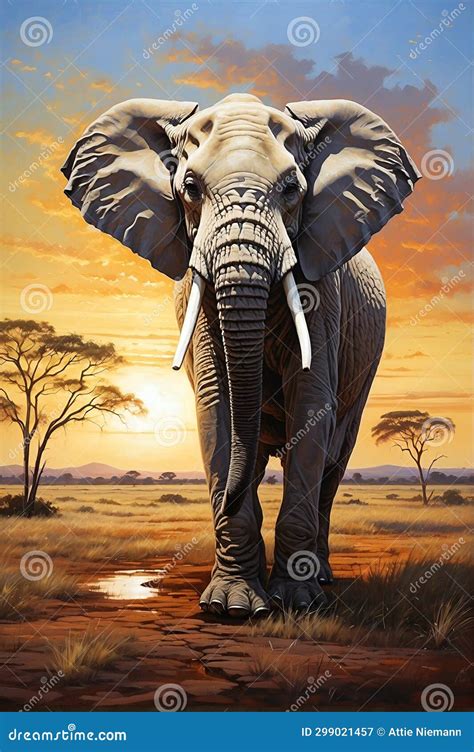 Oil Painting of an African Elephant. Stock Illustration - Illustration ...