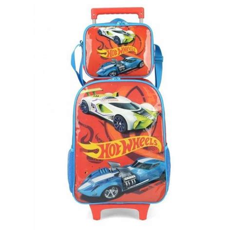 Kit Mochila De Rodinha Lancheira Hot Wheels Luxcel Ic Mochilas