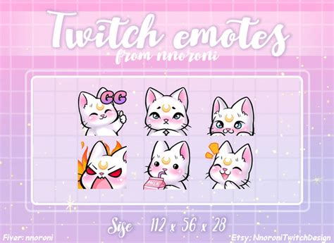 Set White Sailor Moon Cat Twitch Emotes Sub Badges Bit Etsy Uk