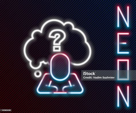 Glowing Neon Line Human Head With Question Mark Icon Isolated On Black