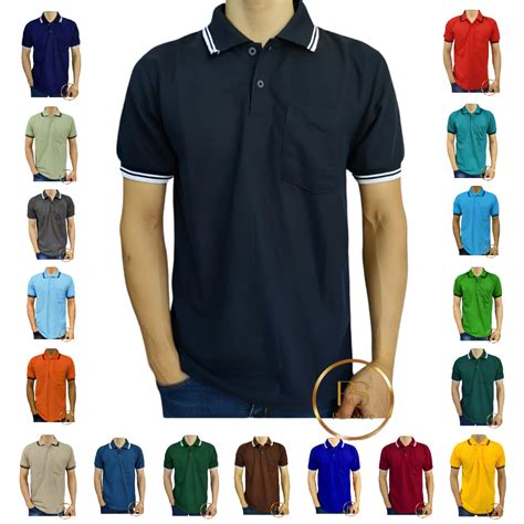 Jual Polo Shirt Saku Kaos Kerah Polos Lengan Pendek Kerah Lis