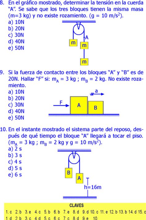 DINAMICA LINEAL EJERCICIOS Y PROBLEMAS PARA RESOLVER CON CLAVES Y