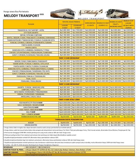 Harga Sewa Bus Pariwisata Melody Transport