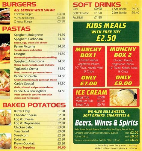 Menu at Kingfisher fast food, Edinburgh, 69-71 Bread St