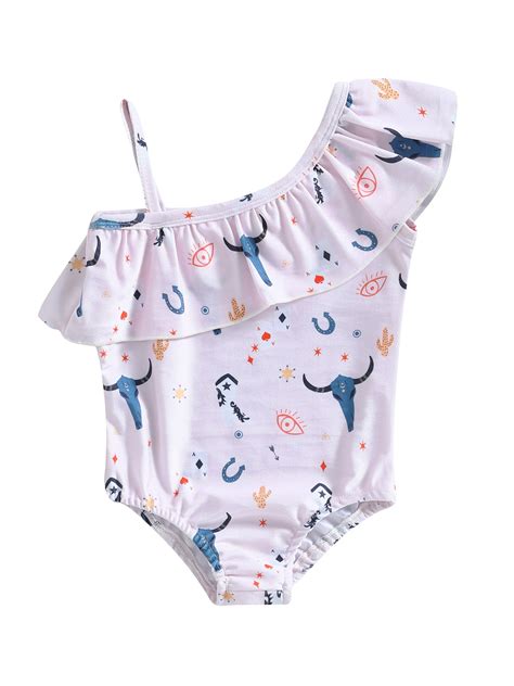 Baby Girl Swimsuit Cow Print One Sleeveless Suit One Shoulder Bathing