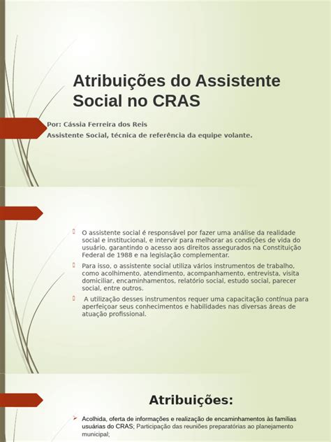 O Que O Assistente Social Faz No Cras - Atribuições do Assistente Social no CRAS | PDF | Trabalho social