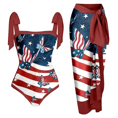 Women Fashion Independence Day Flag Print Two Piece Swimsuit Set Sexy