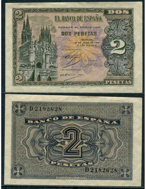 España 1938 Billetes Estado Español Nº 00449 SC UNC 2 pesetas