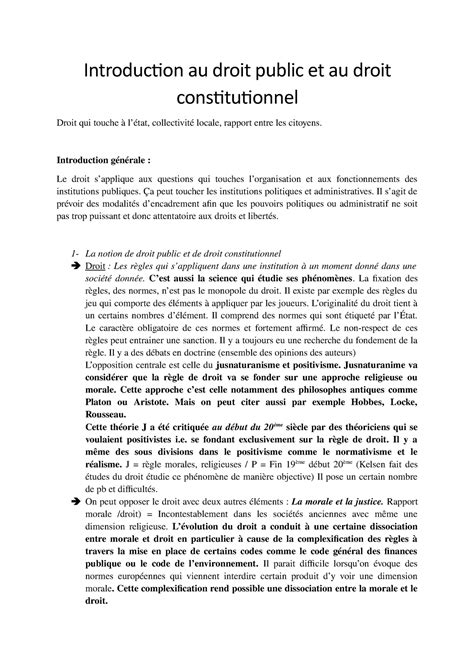 Introduction Au Droit Public Et Au Droit Constitutionnel Introduction