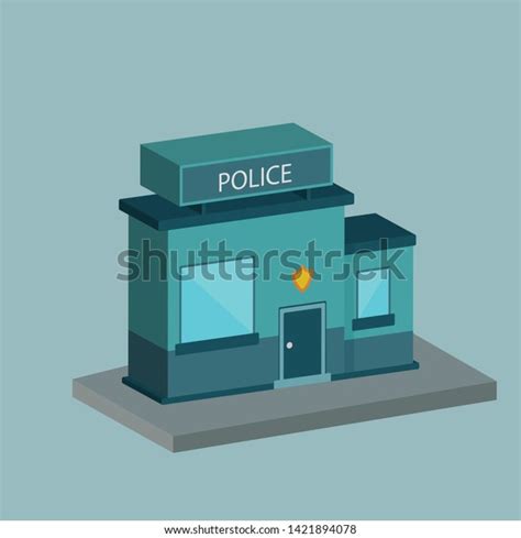 City Police Station Building On Blue Stock Vector Royalty Free