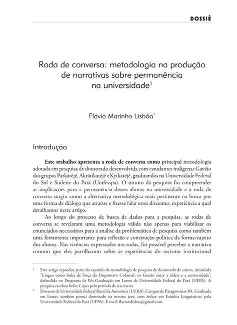 PDF Roda de conversa metodologia na produção de narrativas sobre