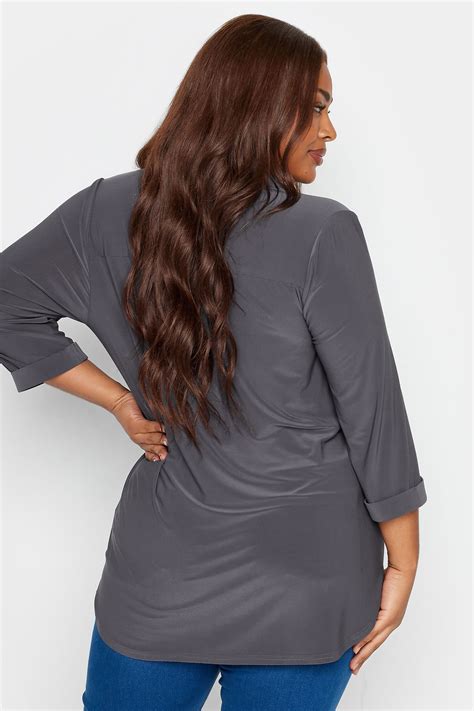 Yours Curve Plus Size Grey Half Placket Shirt Yours Clothing