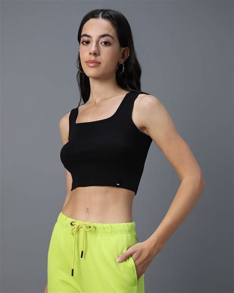 Buy Womens Black Slim Fit Short Top Online At Bewakoof