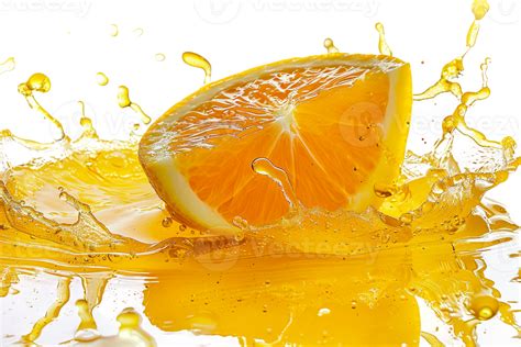 Orange slice with juice splash, isolated against transparent background ...