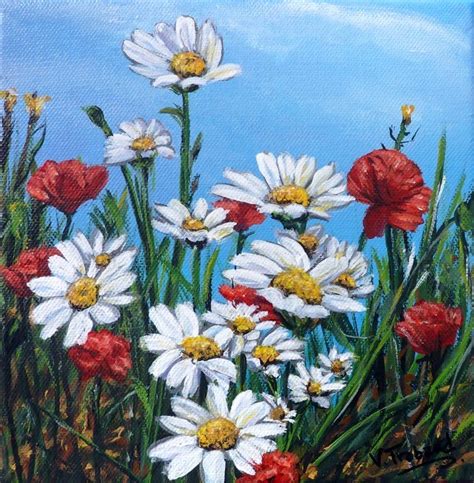 Virginie TRABAUD Artiste Peintre Peinture Coquelicots Et Marguerites