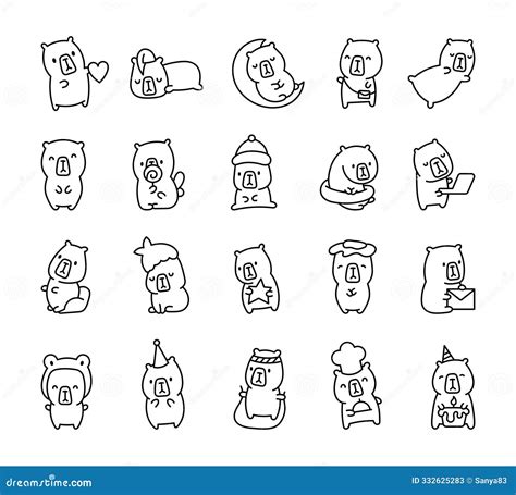 Kawaii Capybara Seamless Pattern Coloring Page Vector Illustration