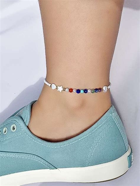 Pulsera tobillera con corazón con diseño de estrella con cuenta