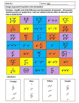 Properties Of Integer Exponents Color By Number By Mrs Gs Middle Math