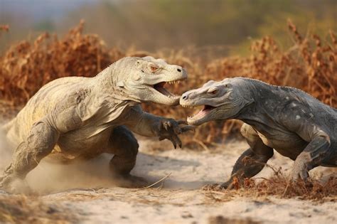 Premium Photo | Komodo dragons are fighting each other