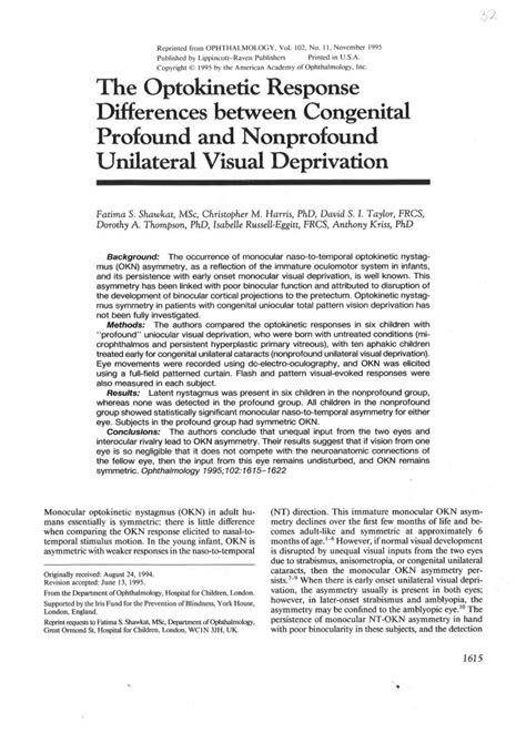 Pdf The Optokinetic Response Differences Between Congenital Profound And Nonprofound