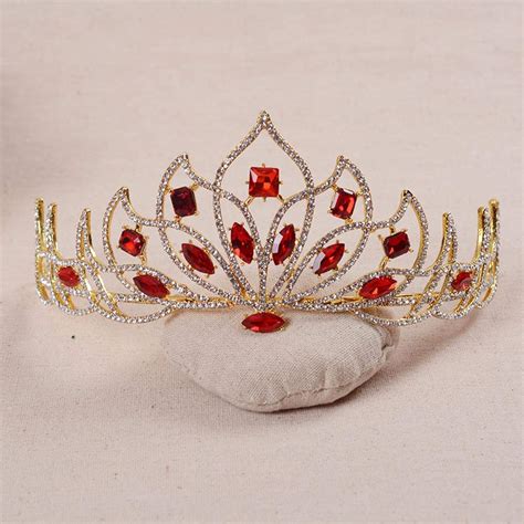 Haarschmuck Für Frauen Barock Golden Braut Tiara Rot Kristall Braut