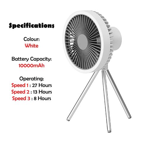 SwissThomas Camping Fan Portable Camp Light Powerful Rechargeable Fan