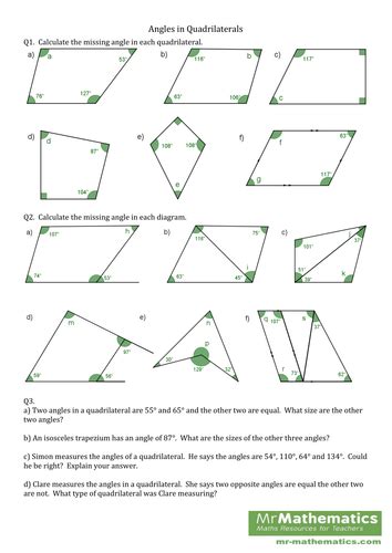 Finding Angles In Quadrilaterals Worksheet