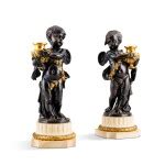 A Pair Of Louis Xvi Style Patinated And Gilt Bronze Angels Late Th