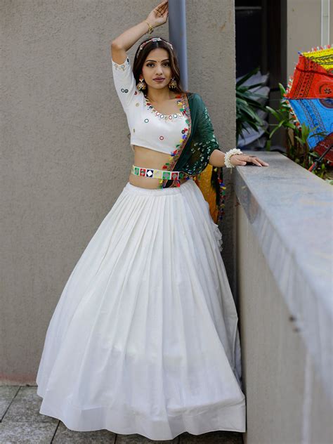 White Color Pure Cotton Navaratri Special Chaniya Choli