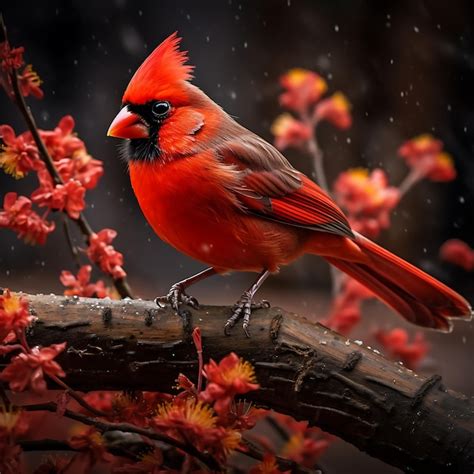 Premium Photo Male Northern Cardinal Cardinalis Cardinalis On A Branch