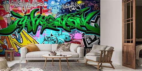 Graffiti Art Urban Green Wallpaper Mural | Wallsauce US