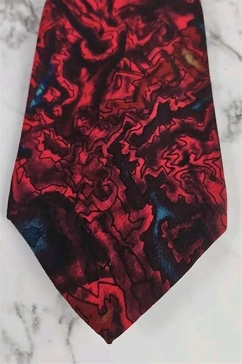 Jerry J Garcia 100 Silk Mens Neck Tie Red Black Vintage Retro 70s