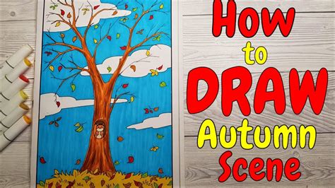 How To Draw A Autumn Tree With Leaves Falling 🍂 Easy Fall Art Drawing