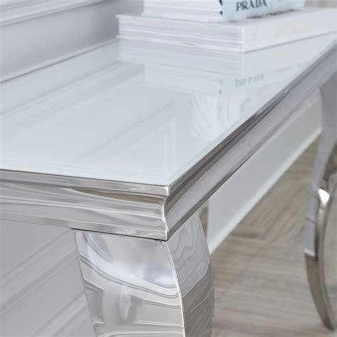 Louis White Glass Chrome Console Table / 100cm - Niches